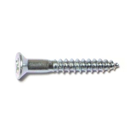 Wood Screw, #8, 1-1/4 In, Zinc Plated Steel Flat Head Phillips Drive, 100 PK